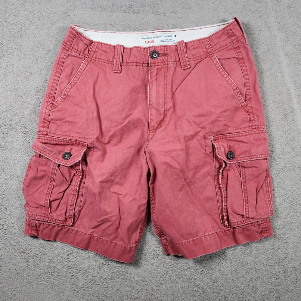 American Eagle Outfitters Classic Cargo Shorts Mens size 33 Faded Red Cotton Y2k